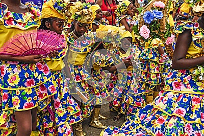A group of dancers dressed in Spanish style represent Trinidad and Tobago's Spanish cultural heritage Editorial Stock Photo