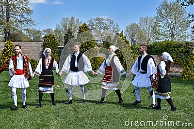 Greek dancers in folklore costumes Editorial Stock Photo