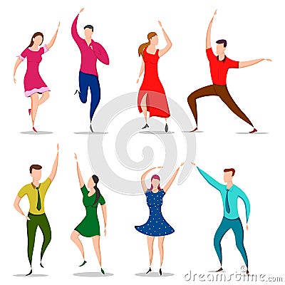 Group of dancing people friend colleague celebrating birthday, new year disco dance holiday Vector Illustration