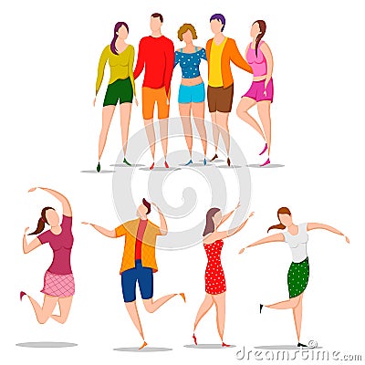 Group of dancing people friend colleague celebrating birthday, new year disco dance holiday Vector Illustration