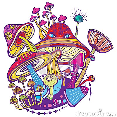 Group of decorative mushrooms Vector Illustration