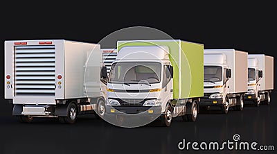 Group of Delivery Trucks with Front and Rear View Stock Photo