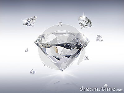 Group of diamonds placed on white background Stock Photo