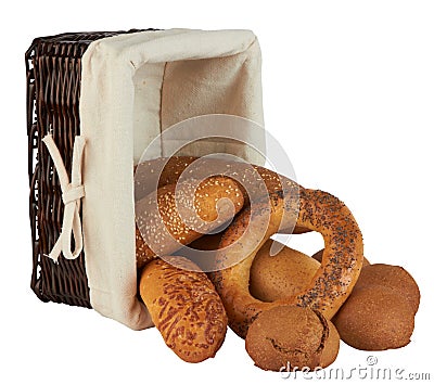 Group of different bread products in basket Stock Photo