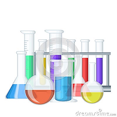 Group of different chemical medical test tubes with color liquid Vector Illustration