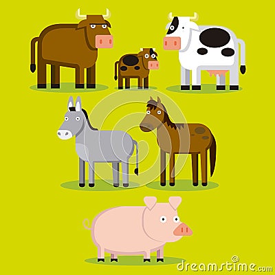 Group Of Different Farm Animals With Color Stock Photo