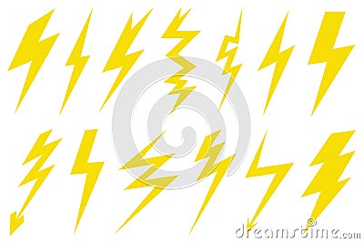 Group of different lightning bolts Vector Illustration