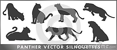 Panther group vector silouettes set Vector Illustration