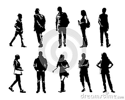 Group of different people. Young child, adult, senior. Men and women. Silhouettes of people in different poses Vector Illustration