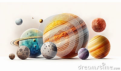 a group of different planets with their names on them, including the sun, saturn, pluto, and earth Stock Photo