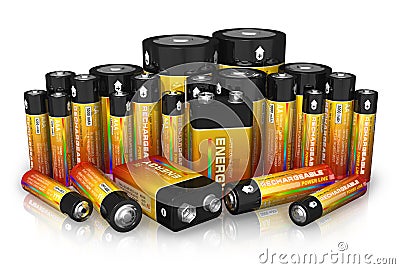 Group of different size batteries Stock Photo