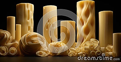 A group of different types of pasta, AI Stock Photo