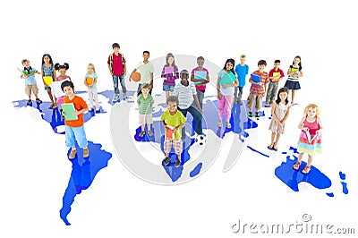 Group of Diverse Children with World Map Stock Photo