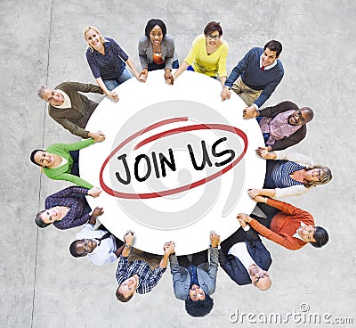 Group of Diverse People In a Circle Inviting Stock Photo