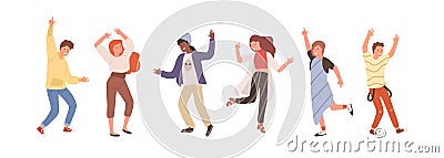 Group of diverse people dancing isolated on white. Set of happy positive man and woman having fun at party or music Vector Illustration