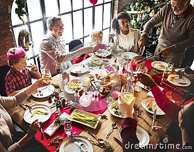 Group of diverse people are gathering for christmas holiday Stock Photo