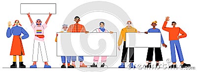 Group of diverse people holding blank banners Vector Illustration