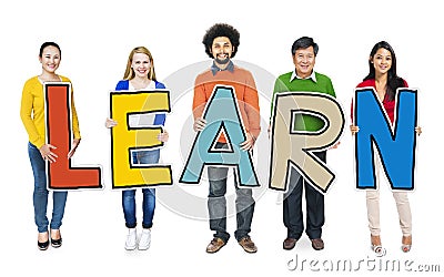 Group of Diverse People Holding Word Learn Stock Photo
