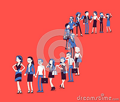 Group of diverse people queuing in a long line Vector Illustration