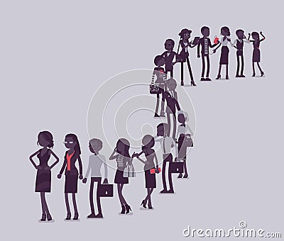 Group of diverse people queuing in a long line Vector Illustration