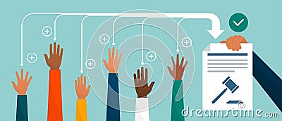Group of diverse people starting a class action together Vector Illustration