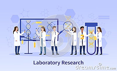 Group of diverse scientists doing lab research Vector Illustration