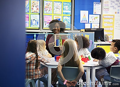 Group of diverse students at daycare Stock Photo