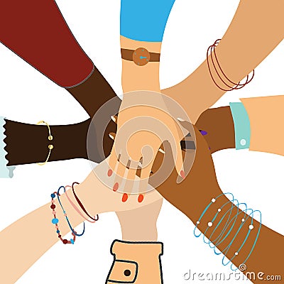 Group of Diverse Women Hands Together, Sisterhood Vector Concept Vector Illustration