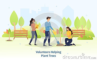 Group of diverse young friends planting trees Vector Illustration