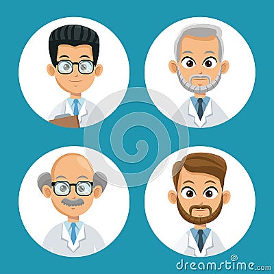 Group doctor professional icons round Vector Illustration