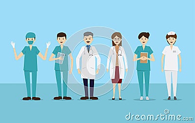 Group doctors nurses staff people medical team Vector Illustration