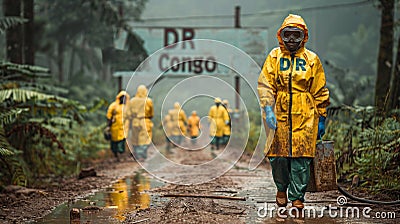 Group of doctors in protective suits and masks walking during virus in DR Congo Stock Photo