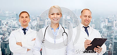 Group of doctors with stethoscopes and clipboard Stock Photo