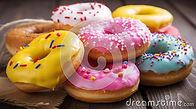 a group of donuts with frosting Stock Photo