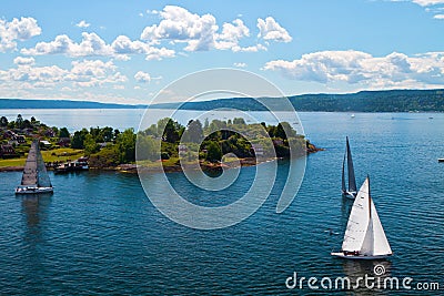 Group of dragon yacht sail in regatta Stock Photo