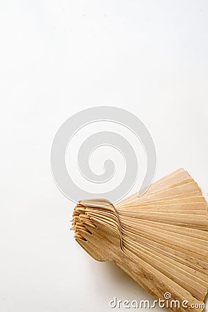 Group of ecological wood forks Stock Photo