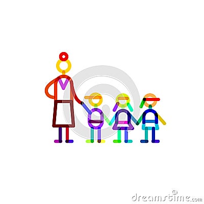 Group educator and three kids symbol kindergarten Stock Photo