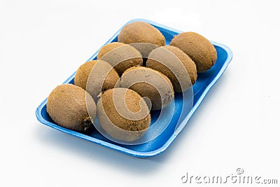 Group of Eight Fresh Kiwi Fruit , Studio shot on White Background Stock Photo