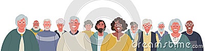 Group of diverse smiling elderly people.Vector flat illustration. Vector Illustration