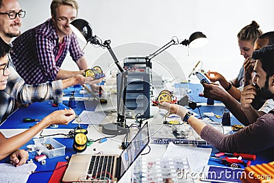 Group of electronic technician workshop Stock Photo