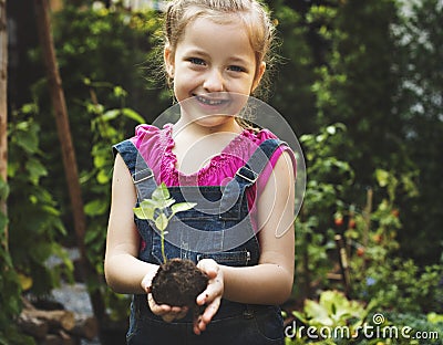 Group of environmental conservation children hands planting Stock Photo