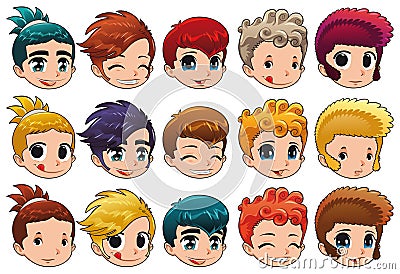 Group of faces with different expressions and hair Vector Illustration