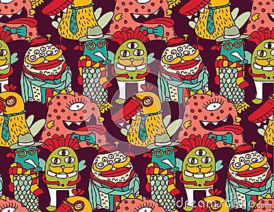 Group fashion aliens different freaks seamless pattern Vector Illustration