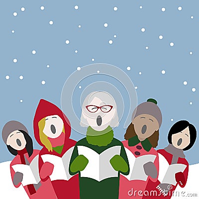 Female christmas carol singers in the snow Vector Illustration