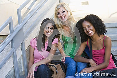 Group of female university students on steps Stock Photo