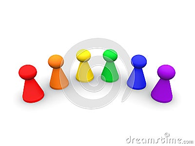 Group of figurines in rainbow colors Stock Photo