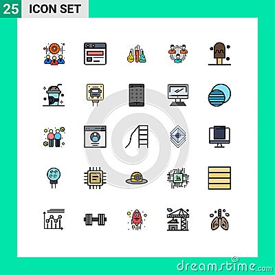 Group of 25 Filled line Flat Colors Signs and Symbols for structure, people, dope, hierarchy, business Vector Illustration