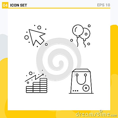 Group of 4 Filledline Flat Colors Signs and Symbols for arrow, investments, bloon, analytics, close Vector Illustration