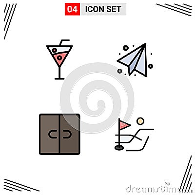 Group of 4 Filledline Flat Colors Signs and Symbols for beach, furniture, drinks, paper plane, ball Vector Illustration
