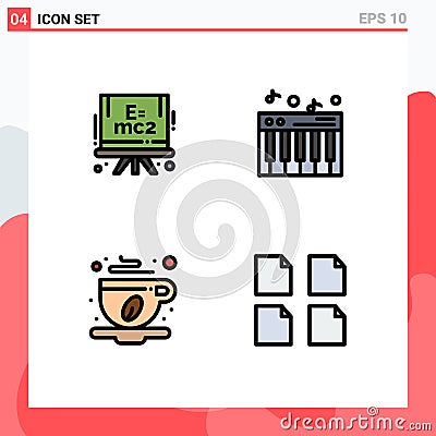 Stock Vector Icon Pack of 4 Line Signs and Symbols for chemistry, leaf, music, coffee cup, files Vector Illustration